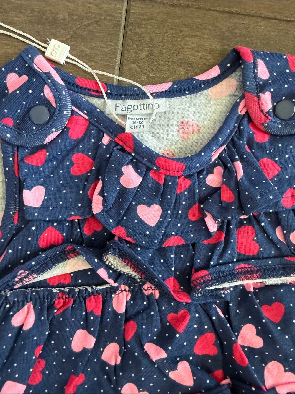 Navy Heart-Print Ruffle Romper for Girls - Picture 2 of 3